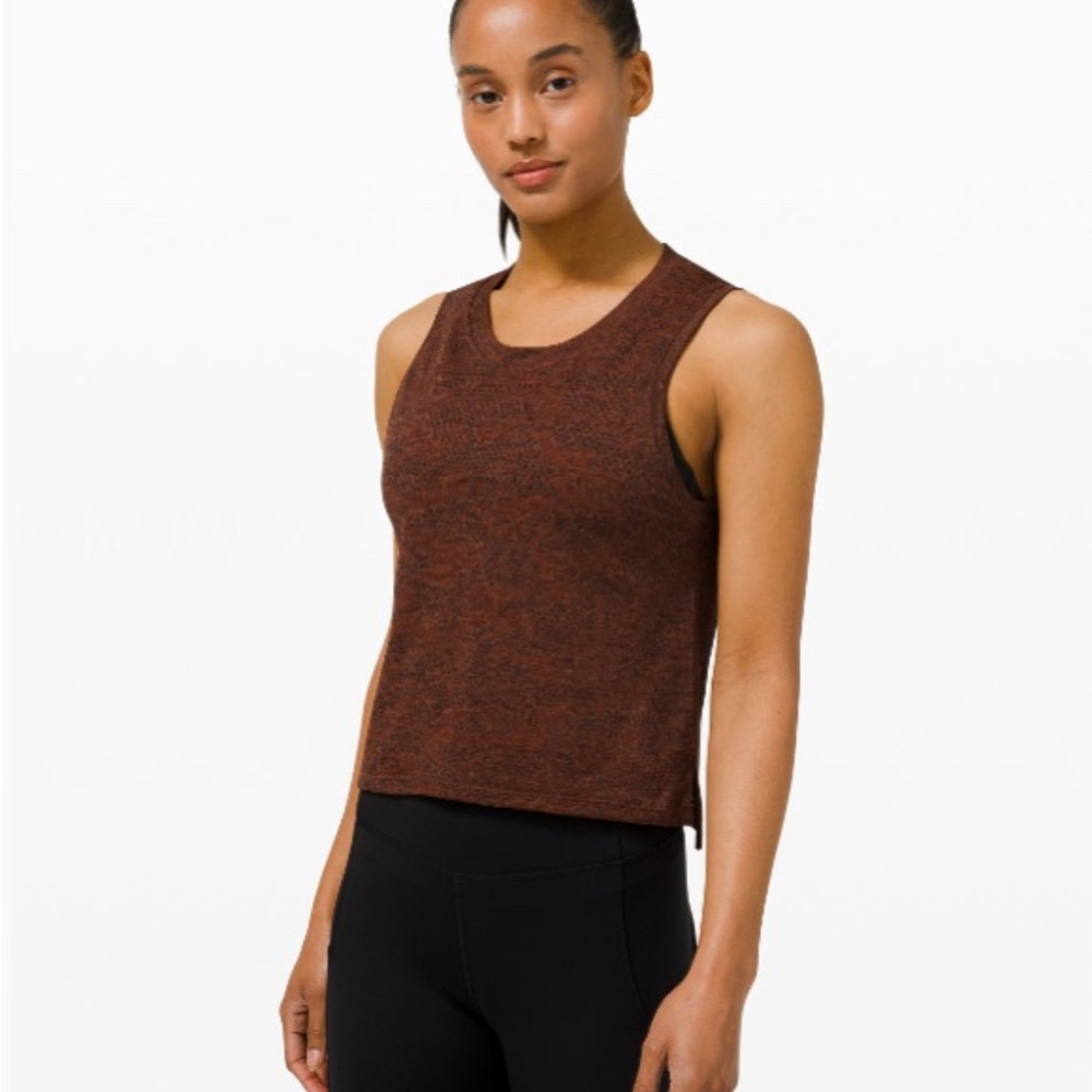 Lululemon Train To Be Tank in Dot Camo Dark Terracotta/Black, Size 2